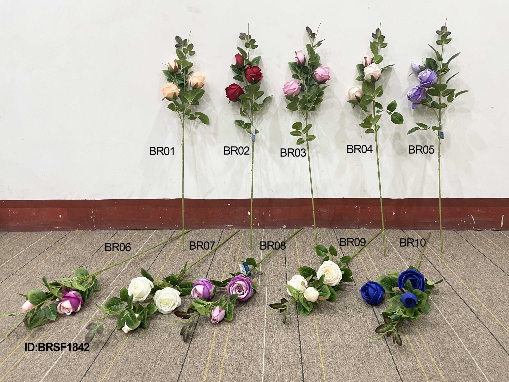 شکوفه های ساقه گل رز ابریشم واقعی با کیفیت بالا برای دکوراسیون BRSF1842