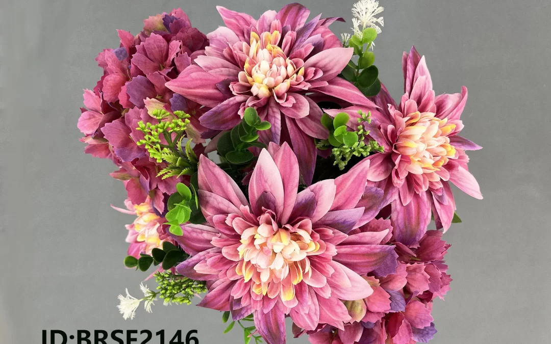 Artificial dahlia and hydrangeas mix bouquet China supplier BRSF2146