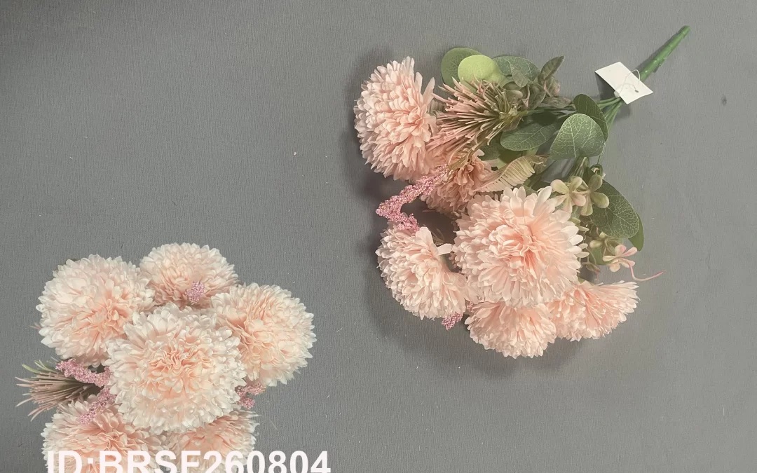 Chrysanthemum Bouquet with Eucalyptus & Pampas Grass – Artificial Flower Bunch, Tianjin China Factory BRSF260804